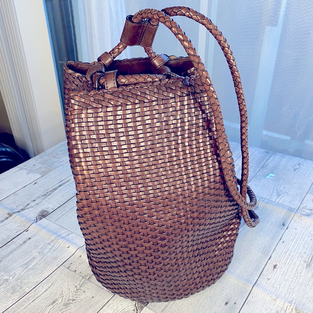 Vintage Eddie Bauer Woven Leather Sling Backpack